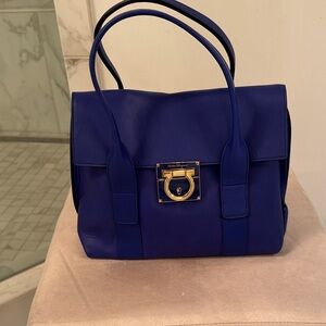 Salvatore Ferragamo Cobalt Blue Satchel with Gold Hardware